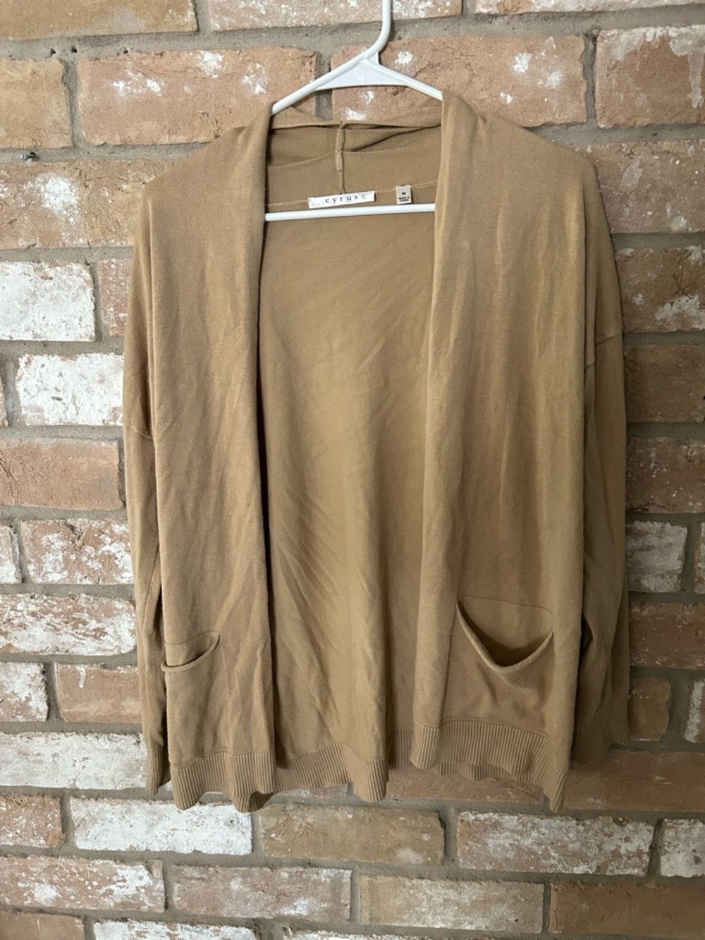 Cyrus Open-Front Tan Cardigan with Pockets